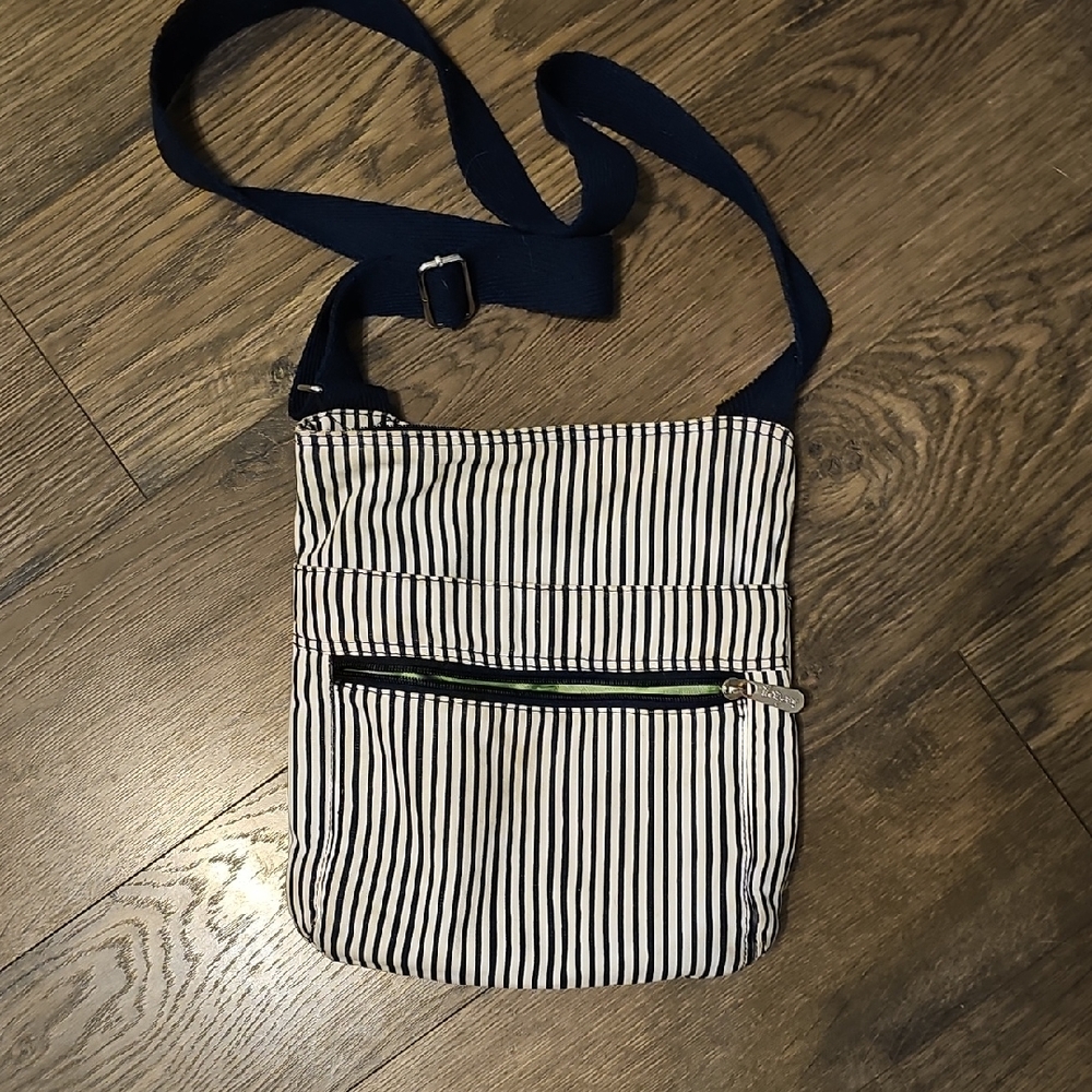 Thirty-one Navy White Stripe Crossover Purse Bag Adjustable Strap Women Pockets